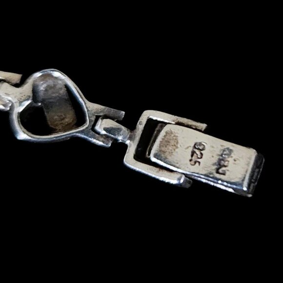 Vintage 80s Sterling Silver & Onyx Designer Heart Bracelet